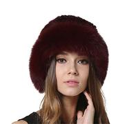KAISHIN Cappello da Pescatore Invernale in Pelliccia di Visone per Donna Cappelli Fedora in Vera Pelliccia a Maglia con Bordo in Pelliccia di Volpe (Vino Rosso)
