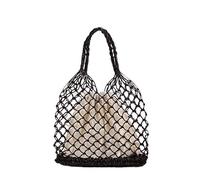 KAISHIN INS Nuova borsa da spiaggia solida per donna Borsa da shopping portatile in paglia all'uncinetto in rete (Nero)