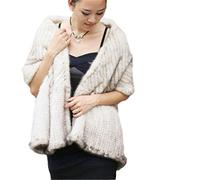 KAISHIN Pashmina in vera pelliccia di visone elegante per sciarpe grandi in pelliccia a righe da donna (Bianco grigio)