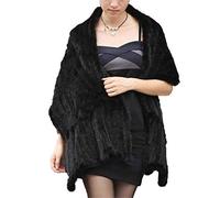 KAISHIN Pashmina in vera pelliccia di visone elegante per sciarpe grandi in pelliccia a righe da donna (Nero)