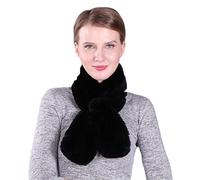 KAISHIN Sciarpe floreali eleganti in vera pelliccia invernale per donna Fazzoletti da collo in morbida pelliccia di coniglio Rex lavorato a maglia (Nero)