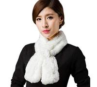 KAISHIN Sciarpe floreali eleganti in vera pelliccia invernale per donna Fazzoletti da collo in morbida pelliccia di coniglio Rex lavorato a maglia (Bianco)