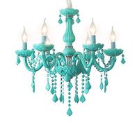KAISIMYS Elegante lampadario da Soggiorno, Lampada a Sospensione candelabro in Cristallo di Vetro con bellissime goccioline Effetto Gioiello Verde Acqua 6 luci E14 per Balcone Camera da Letto