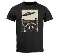 KAISUO Men's T-Shirt UFO Raccoon Aliens Photo Print Print Shirt Black 3XL