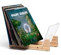 KAIU Portadischi in Vinile - Legno Massello con Supporto in Acrilico Trasparente - Design Premium, Perfetto per Esporre LP da 12" o Singoli da 7"-Conserva e Supporta fino a 50 Album (Naturale)