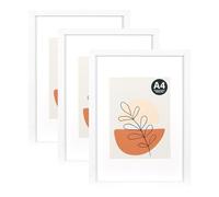 KAIWIN Cornice portafoto bianca A4 (21 x 30 cm) set di 3 - 15 x 20 cm con passepartout, cornice portafoto con vetro acrilico da appendere e appoggiare, per foto, poster, puzzle, cornice per poster