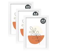 KAIWIN Set di 3 cornici bianche formato A5/21 x 14,8 cm, con vetro acrilico da appendere e posizionare, verticalmente o orizzontalmente