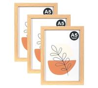 KAIWIN Set di 3 cornici portafoto in legno di quercia, formato A5, 21 x 14,8 cm, con vetro acrilico, da appendere o appoggiare, verticale o orizzontale
