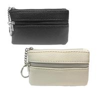 KAIYAYA 2 Pezzi Piccolo Portafoglio da Donna in Ecopelle,Borsello portamonete e portachiavi con zip Portamonete Portatile da Donna da uomo e da donna per Monete,Chiavi,Rossetto(Nero + Beige)