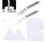 KAIYAYA 2 pezzi Spatola Pasticceria Con 4 Raschietto Plastica, Spatola Angolata da Pasticceria in Acciaio Inossidabile, Mini Spatole da Torta per la Cottura e la Decorazione di Torte