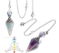 KAIYAYA 2 Stücke Pendulum Pendel Ametista Kristall Edelstein Pendel Kristall Harz Pendel Ornamento con Kette für Wahrsagen Hexerei Zeremonie Meditation Balancing (Lila Blau)