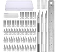 KAIYAYA 95 Pezzi Taglierino di Precisione, Inclusi 3 Bisturi e 90lame Ricambio, Scatola di Plastica e Righello in Acciaio Inossidabile, Cutter Precisione per Hobbistica Taglio Opere Stencil, Diy
