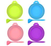 kaiyaya Coperchio Universale in Silicone,4 Pezzi di Silicone Coperchi per Lattine Con,Con Quattro Cucchiai,Cibo per Gatti e Tubo Alimenti Cani Coperchio
