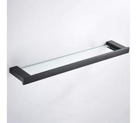KAIYIDA Mensola in vetro for bagno in alluminio nero extra spesso in vetro temperato rettangolare a 1 piano, montaggio a parete