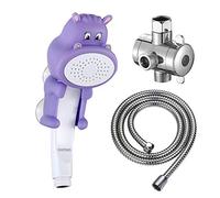 KAIYING Ippopotamo doccia per bambini, soffione doccia manuale per bambini, soffione doccia per doccia, accessori da bagno, soffione doccia con tubo e valvola di deviazione, viola