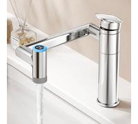 KAIYING Rubinetto girevole a 1080°, rubinetto lavabo regolabile in altezza, rubinetto da bagno con indicatore di temperatura (senza batteria), rubinetto da bagno a 1 foro (cromato)