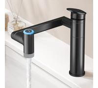 KAIYING Rubinetto girevole a 1080°, rubinetto lavabo regolabile in altezza, rubinetto da bagno con indicatore di temperatura (senza batteria), rubinetto da bagno a 1 foro (nero)