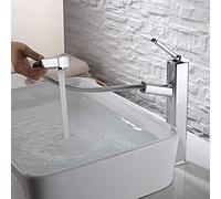 Kaiying, rubinetto per lavabo con doccetta estraibile, rubinetto monoforo per lavabo con bocca estraibile, rubinetto monoforo per cucina con bocca girevole, ottone Cromo alto