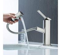 KAIYING, rubinetto per lavabo da bagno con erogatore estraibile, rubinetto per lavello a foro singolo, con beccuccio girevole, maniglia singola, regolare, nichel spazzolato