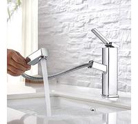 Kaiying, rubinetto per lavandino da bagno con doccetta estraibile, miscelatore monoforo per lavabo con erogatore estraibile, Cromato, Regular