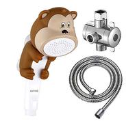 KAIYING Soffione doccia portatile per bambini, a forma di fumetto, con flusso d'acqua giocattolo per il bagnetto (L: soffione scimmia + tubo + deviatore)