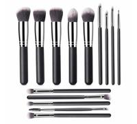 KAIYUEMAOYI Set Pennelli Make Up 14 Pezzi, Pennelli Trucco Professionali con Manico in Legno e Setole Sintetiche, con Borsa per Pennelli in PU, Set di 14 pennelli neri e argento con manico in legno