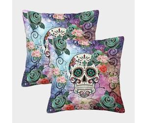 kaiyun 2 Pacchi 40x40cm Federe Per Cuscini Arte con teschio di zucchero Copricuscini Stile Giorno dei Morti Per Casa Divano Camera