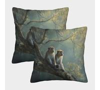 kaiyun 2 Pacchi 40x40cm Federe Per Cuscini Macaco seduto su un albero nella foresta pluviale Copricuscini Per Casa Divano Camera
