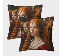 kaiyun 2 Pacchi 45x45cm Federe Per Cuscini Donna allo specchio Copricuscini Red-haired People in Medieval England Per Casa Divano Camera