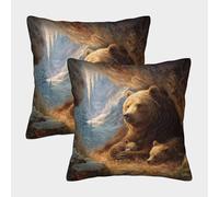 kaiyun 2 Pacchi 45x45cm Federe Per Cuscini Mamma Orsa che Riposa nella Tana con Due Cuccioli Copricuscini Per Casa Divano Camera