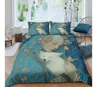 kaiyun 3 Pezzi Copripiumino Piccola Fox Bianca Sacra Tenuta tra le Braccia di una Donna Federe,Biancheria Da Letto 3D Stampa in Microfibra,per Adulti, Adolescenti,bambino King(220x240cm)