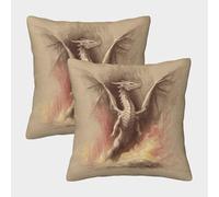 kaiyun A Giant Drago Leaps Out of The Fiammas -Illustrazione disegnata a mano Stile Fodera Per Cuscino Con Cerniera Invisibile Decorativo Sedie Soggiorno Camera Da Letto 45x45cm 2 Pacchi