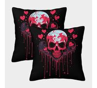 kaiyun Amore Teschio Federa Per Cuscino 3D Cuore rosso SGattoola Per Cuscino Stampata Adatta Per La Decorazione Della Casa Soggiorno Auto 50x50cm 2 Pacchi