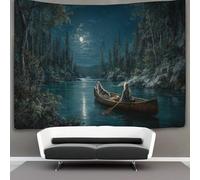 kaiyun Arazzo Da Parete Con Stampa Digitale, in Morbido Tessuto in Microfibra,decorazione Per Camera, Motivo:Una ragazza e un cane remano su una canoa,100cmx150cm