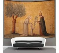 kaiyun Arazzo Da Parete Con Stampa Digitale, in Morbido Tessuto in Microfibra,decorazione Per Camera, Motivo:Sacerdotessa sotto un ulivo, miniatura di fine XV secolo,100cmx150cm