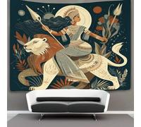 kaiyun Arazzo Da Parete Con Stampa Digitale, in Morbido Tessuto in Microfibra,decorazione Per Camera, Motivo:Dea con lancia a cavallo di un leone,180cmx230cm