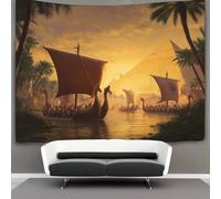 kaiyun Arazzo Da Parete Con Stampa Digitale, in Morbido Tessuto in Microfibra,decorazione Per Camera, Motivo:Navi lunghe vichinghe, palme, piramidi dell'antico Egitto,70cmx100cm