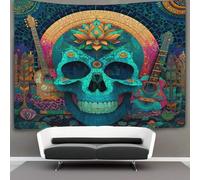 kaiyun Arazzo Da Parete Con Stampa Digitale, in Morbido Tessuto in Microfibra,decorazione Per Camera, Motivo:Teschio, loto, sitar elettrico,180cmx230cm