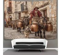 kaiyun Arazzo Da Parete Uomo a cavallo di un mulo verso una città medievale, Arazzi Decorazione Da Parete Per Soggiorno, Camera Da Letto,dormitorio 130cmx150cm