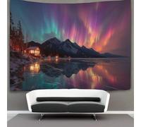 kaiyun Arazzo Di Aurora boreale Illuminate The Lago ghiacciato,130cmx150cm Da Appendere A Parete,Per Soggiorno Camera Da Letto E Altre Decorazioni Per La Casa Baita in riva al lago