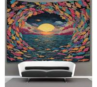 kaiyun Arazzo Di Il Sole è circondato da un banco di pesci arcobaleno,150cmx200cm Da Appendere A Parete,Per Soggiorno Camera Da Letto E Altre Decorazioni Per La Casa