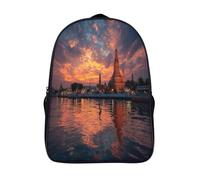 kaiyun Architettura thailandese di notte Zaino Bambini, Borsa Da Scuola Ragazzi E Ragazze Zaini Con Tasche Laterali Per Adolescenti 16 inch