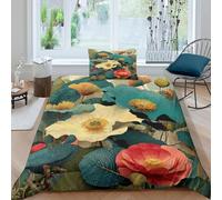 kaiyun Arte a Pois Biancheria Da Letto Con Stampa 3D Tropico Piante And Fiori Con Federe Copripiumino Con Cerniera Morbida Microfibra Per La Casa E L'hotel Single（135x200cm）