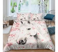 kaiyun Arte con cavallo bianco Copripiumino Double（200x200cm） - Microfibra 3 Pezzi Cme Chiusura A Cerniera - Set 3D Motivo Con Federe,per Ragazzo, Ragazza Floral Stile acquerello