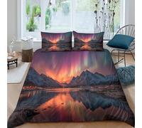 kaiyun Aurora boreale Biancheria Da Letto Snow-Montagne innevate of The Lofoten Islands 3D Stampato Set Copripiumino in Microfibra E Federe,per Adulti, Adolescenti King（220x240cm）