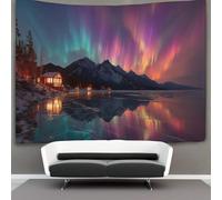 kaiyun Aurora boreale Illuminate The Lago ghiacciato Arazzo Appendere Alla Parete,Baita in riva al lago Arte Murale Estetico Per La Decorazione Della Casa,per Soggiorno,camera Da Letto,70cmx100cm