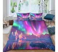 kaiyun Aurora Boreale with Large Glaciers And Small Islands Biancheria Da Letto Double（200x200cm）, Motivo 3 Pezzi, Con Stampa 3D,in Microfibra Copripiumino Con Federe Per Ragazzo, Ragazza