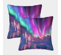 kaiyun Aurora boreale with Large Glaciers And Small Islands Fodera Per Cuscino Cuscino Copricuscini Per Soggiorno Camera Da Letto Casa 40x40cm 2 Pacchi