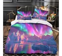 kaiyun Aurora Boreale with Large Glaciers And Small Islands Morbido Set Di Biancheria Da Letto Set 3D Motivo Stampata Copripiumino E La Federa Del Cuscino, Per Ragazzo,ragazza Super King（260x220cm）