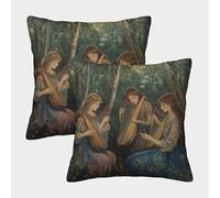 kaiyun Bella donna che suona l'arpa e il liuto nella foresta Fodere Per Cuscini Decorativi Per La Casa Adatti Per Ragazzo/ragazza Soggiorno Camera Da Letto Divano Poltrona 45x45cm 2 Pacchi